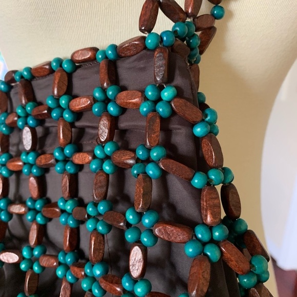 Wood Beaded Boho Bag Purse Brown Teal New - Picture 6 of 6